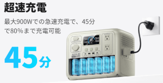 わずか45分で80％まで急速充電できる